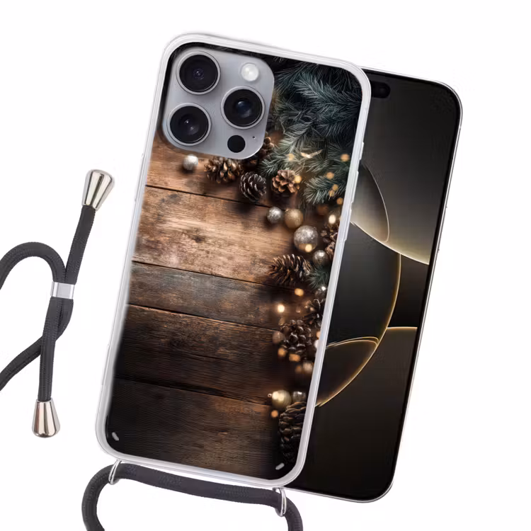 Kersthoekdecoratie - Dennenappels - Lichtjes Hoesje iPhone 16 Pro Max met koord klein -sfeer1