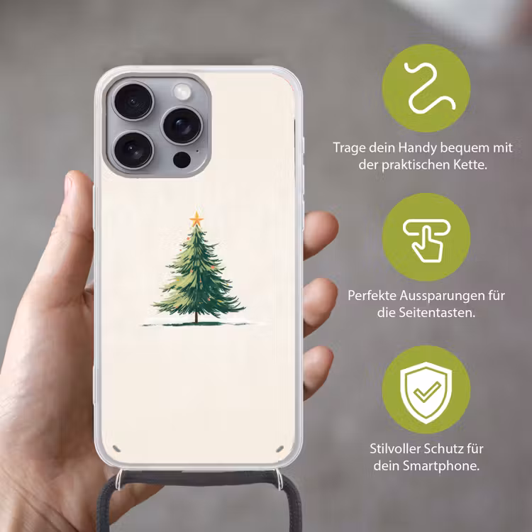 Kerstboom - Illustratie - Ster - Sneeuw Hoesje iPhone 16 Pro Max met koord klein -sfeer2_DE