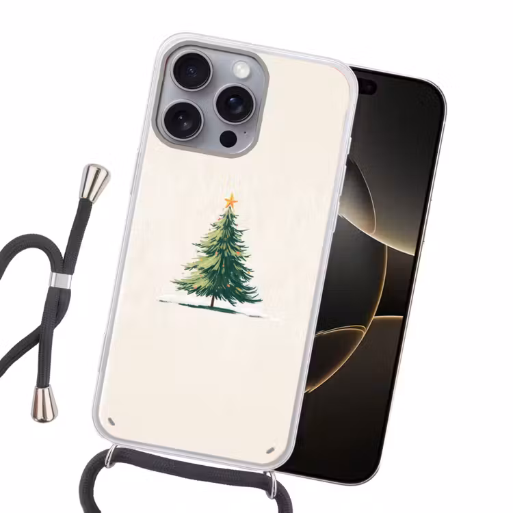 Kerstboom - Illustratie - Ster - Sneeuw Hoesje iPhone 16 Pro Max met koord klein -sfeer1