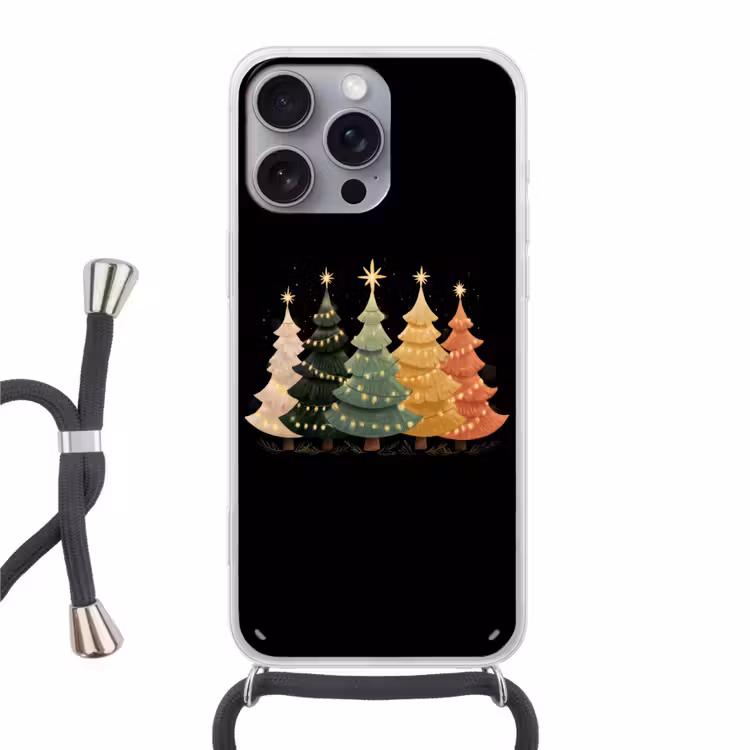 Kerstbomen - Kleurrijk - Lichtjes - Ster Hoesje iPhone 16 Pro Max met koord klein -3d