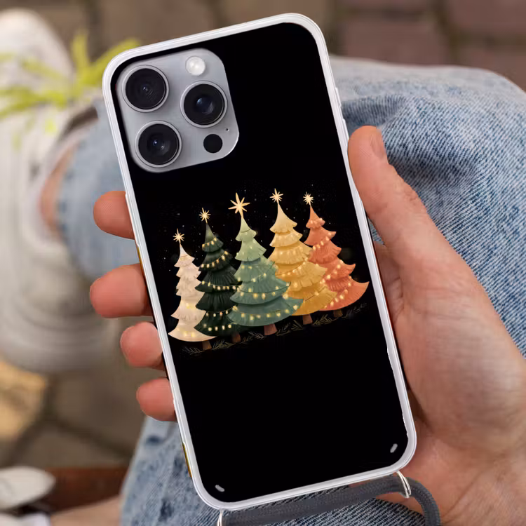 Kerstbomen - Kleurrijk - Lichtjes - Ster Hoesje iPhone 16 Pro Max met koord klein -sfeer3