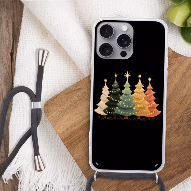 Kerstbomen - Kleurrijk - Lichtjes - Ster Hoesje iPhone 16 Pro Max met koord klein -sfeer4