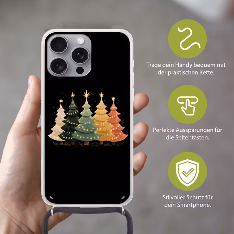 Kerstbomen - Kleurrijk - Lichtjes - Ster Hoesje iPhone 16 Pro Max met koord klein -sfeer2_DE