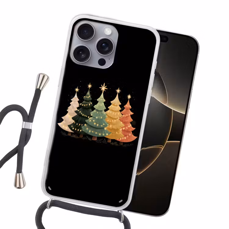 Kerstbomen - Kleurrijk - Lichtjes - Ster Hoesje iPhone 16 Pro Max met koord klein -sfeer1