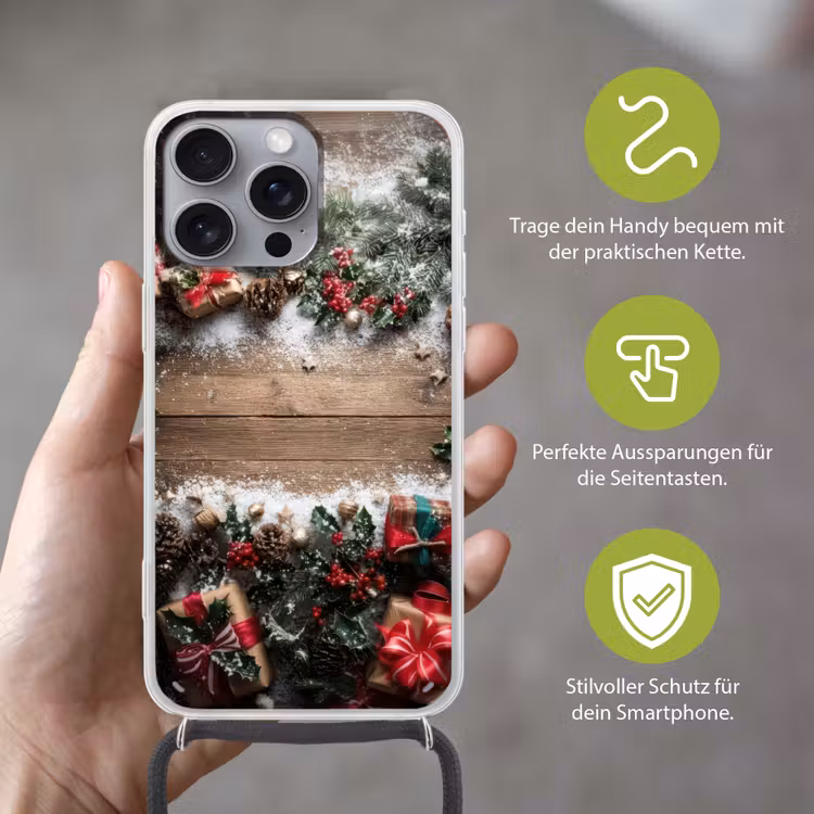 Kerstdecoratie - Geschenken - Hout - Veelkleurig Hoesje iPhone 16 Pro Max met koord klein -sfeer2_DE