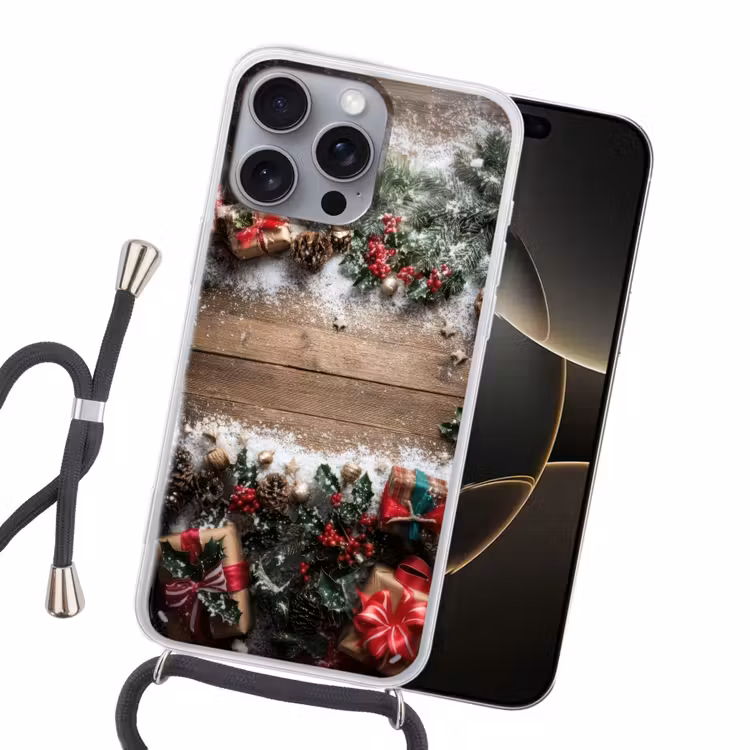 Kerstdecoratie - Geschenken - Hout - Veelkleurig Hoesje iPhone 16 Pro Max met koord klein -sfeer1