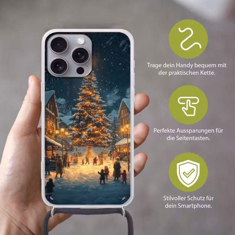 Kerstfeest - Dorp - Donker Hoesje iPhone 16 Pro Max met koord klein -sfeer2_DE