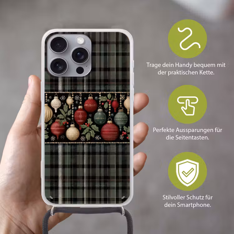 Kerstballen - Rood - Hulsttakken - Patroon Hoesje iPhone 16 Pro Max met koord klein -sfeer2_DE