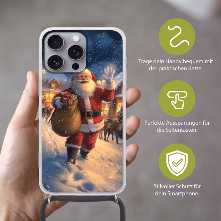 Kerstman - Dorp - Hert - Donker Hoesje iPhone 16 Pro Max met koord klein -sfeer2_DE