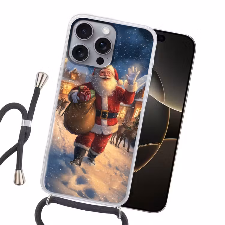 Kerstman - Dorp - Hert - Donker Hoesje iPhone 16 Pro Max met koord klein -sfeer1