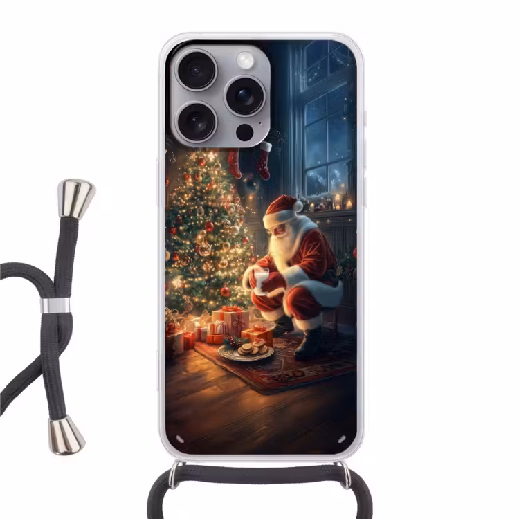 Kerstman - Haard - Donker Hoesje iPhone 16 Pro Max met koord klein -3d