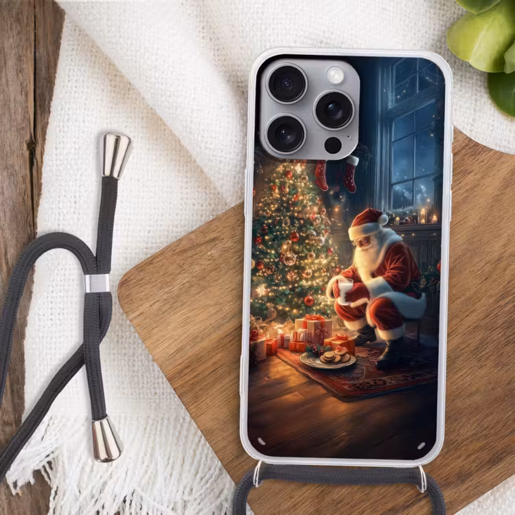 Kerstman - Haard - Donker Hoesje iPhone 16 Pro Max met koord klein -sfeer4