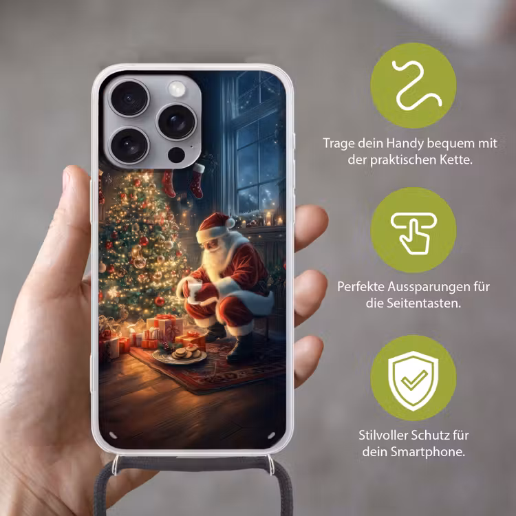 Kerstman - Haard - Donker Hoesje iPhone 16 Pro Max met koord klein -sfeer2_DE
