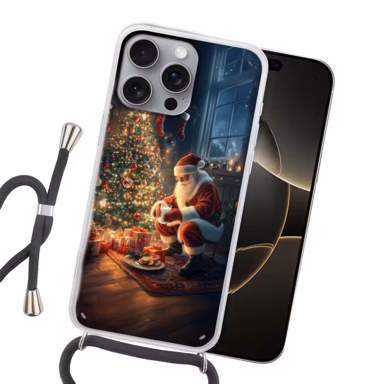 Kerstman - Haard - Donker Hoesje iPhone 16 Pro Max met koord klein -sfeer1