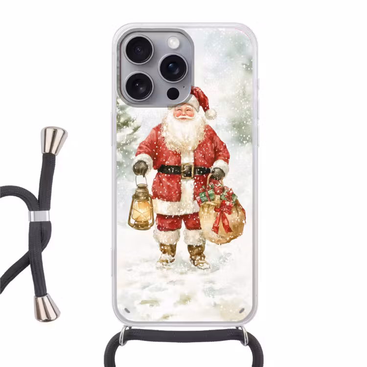 Kerstman- Winter - Sneeuw - Wit - Rood Hoesje iPhone 16 Pro Max met koord klein -3d
