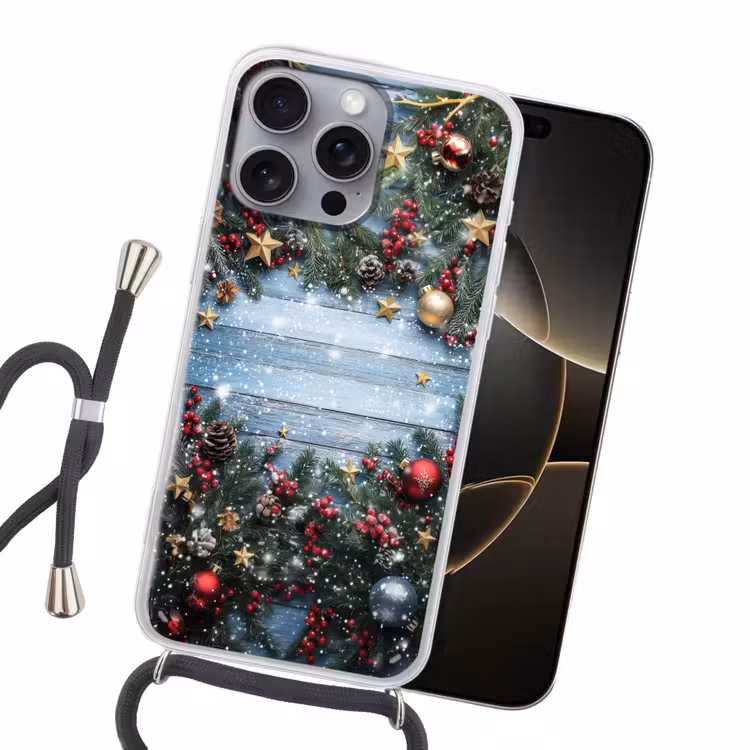 Kerstomlijsting - Sneeuw - Meerkleurig Hoesje iPhone 16 Pro Max met koord klein -sfeer1