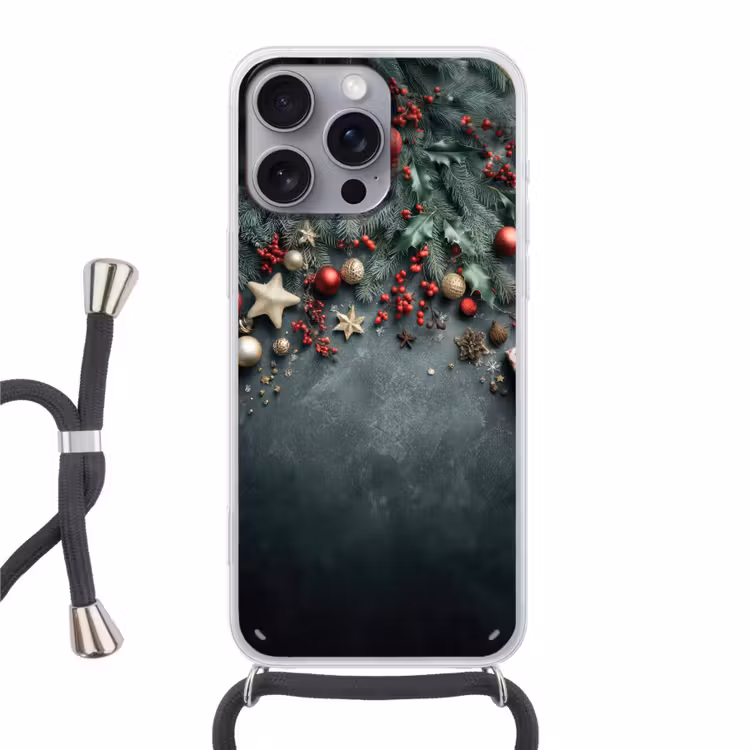 Kerstomlijsting - Hulst - Kleurrijk Hoesje iPhone 16 Pro Max met koord klein -3d