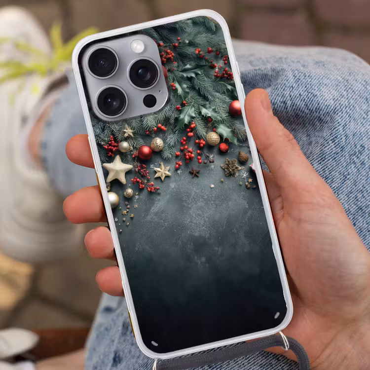 Kerstomlijsting - Hulst - Kleurrijk Hoesje iPhone 16 Pro Max met koord klein -sfeer3