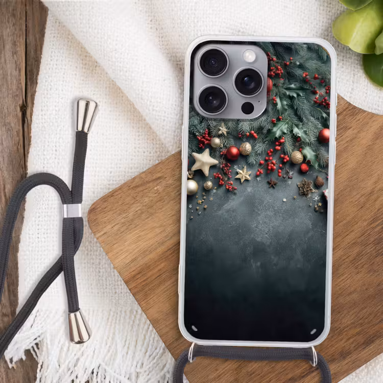 Kerstomlijsting - Hulst - Kleurrijk Hoesje iPhone 16 Pro Max met koord klein -sfeer4
