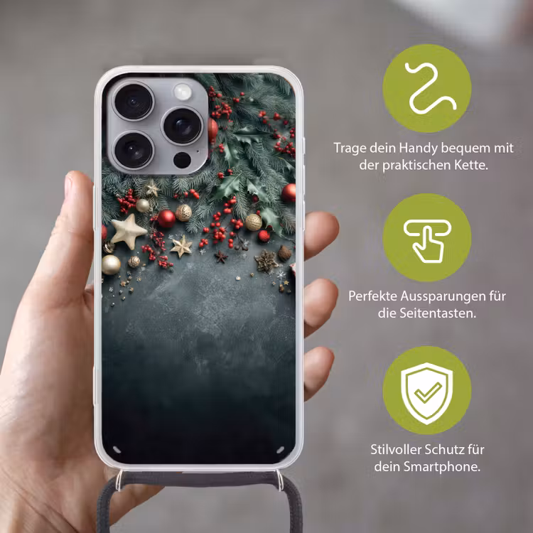 Kerstomlijsting - Hulst - Kleurrijk Hoesje iPhone 16 Pro Max met koord klein -sfeer2_DE