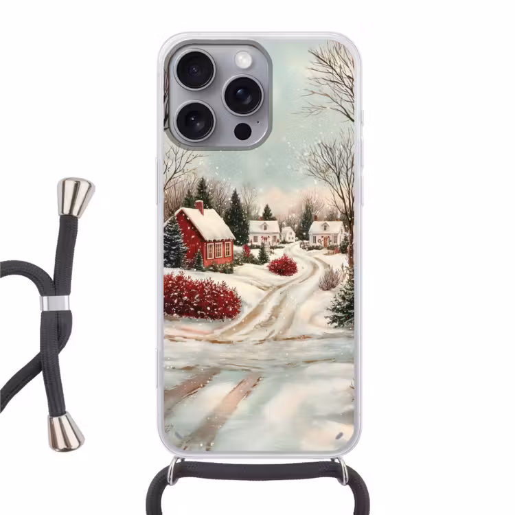 Kerstsfeer - Landelijk - Rood Hoesje iPhone 16 Pro Max met koord klein -3d