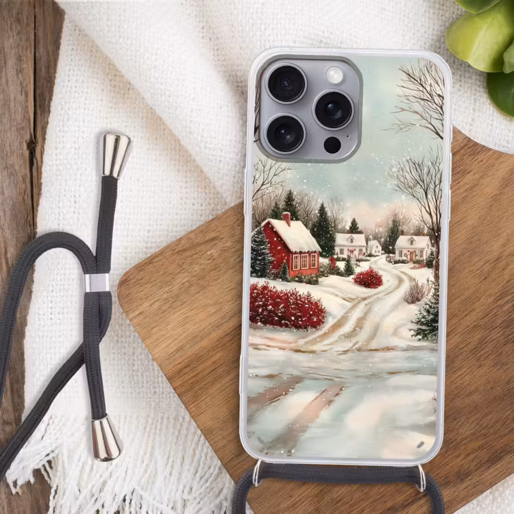 Kerstsfeer - Landelijk - Rood Hoesje iPhone 16 Pro Max met koord klein -sfeer4