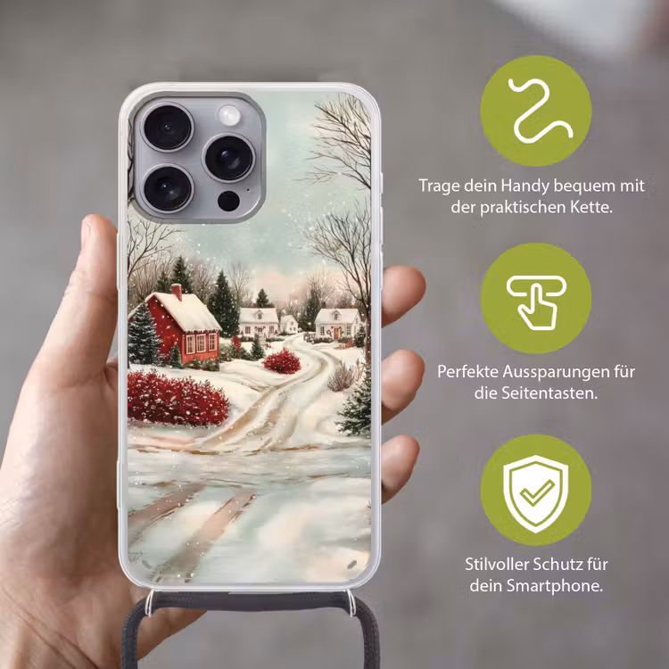 Kerstsfeer - Landelijk - Rood Hoesje iPhone 16 Pro Max met koord klein -sfeer2_DE