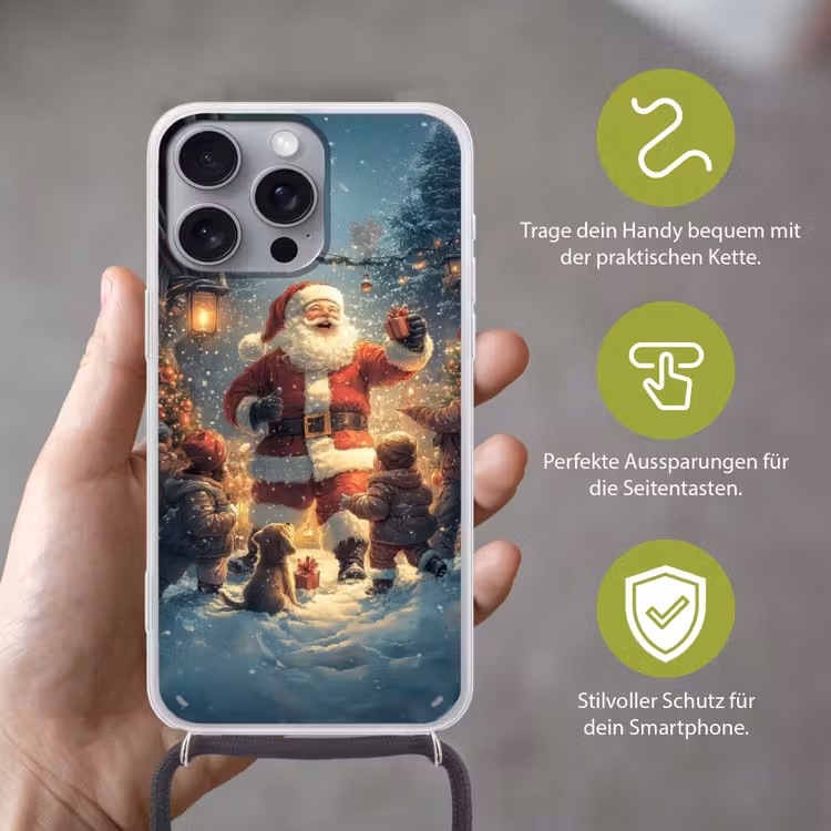 Kerstvreugde - Sneeuw - Kleurrijk Hoesje iPhone 16 Pro Max met koord klein -sfeer2_DE