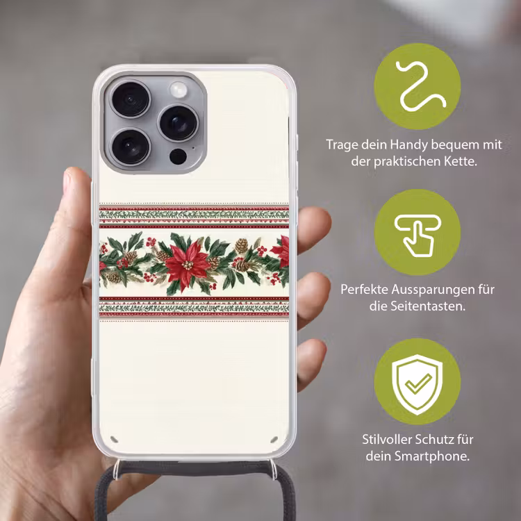 Kerststrook - Poinsettia - Rood - Groen Hoesje iPhone 16 Pro Max met koord klein -sfeer2_DE