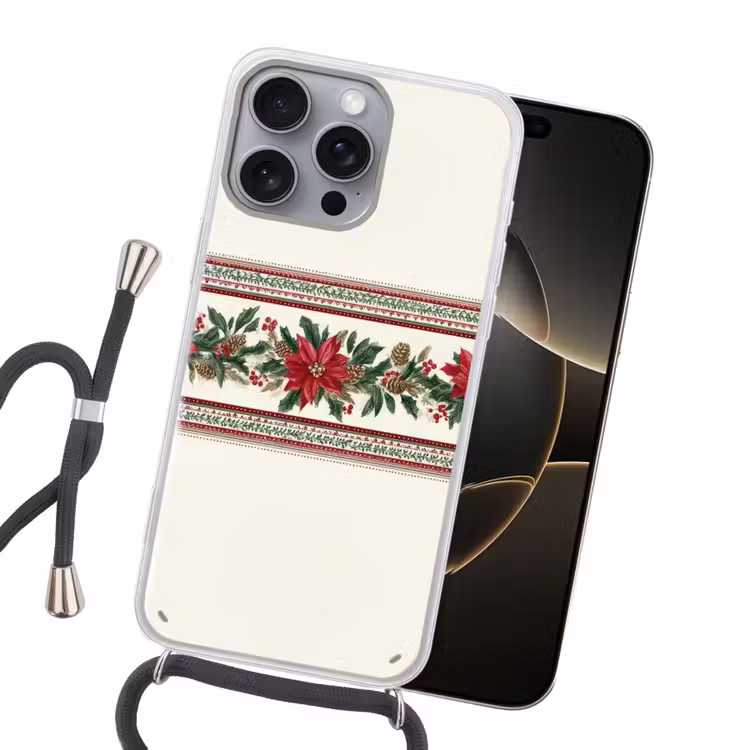 Kerststrook - Poinsettia - Rood - Groen Hoesje iPhone 16 Pro Max met koord klein -sfeer1