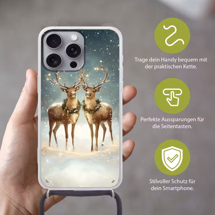 Kerstmagie - Winterwoud - Rendier Hoesje iPhone 16 Pro Max met koord klein -sfeer2_DE