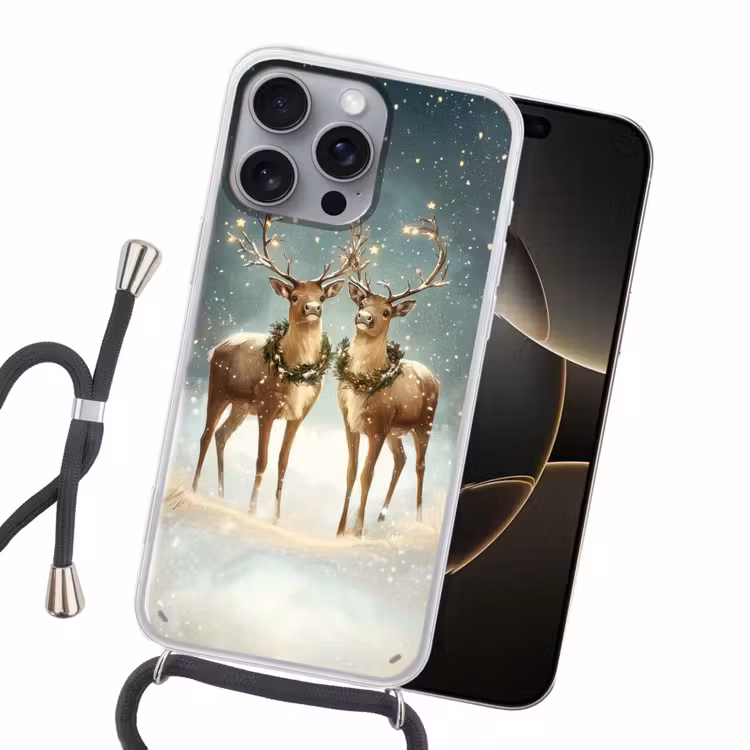Kerstmagie - Winterwoud - Rendier Hoesje iPhone 16 Pro Max met koord klein -sfeer1