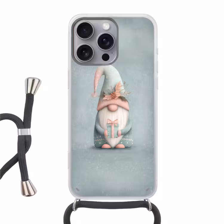 Kerstgnome - Cadeau - Groen Hoesje iPhone 16 Pro Max met koord klein -3d