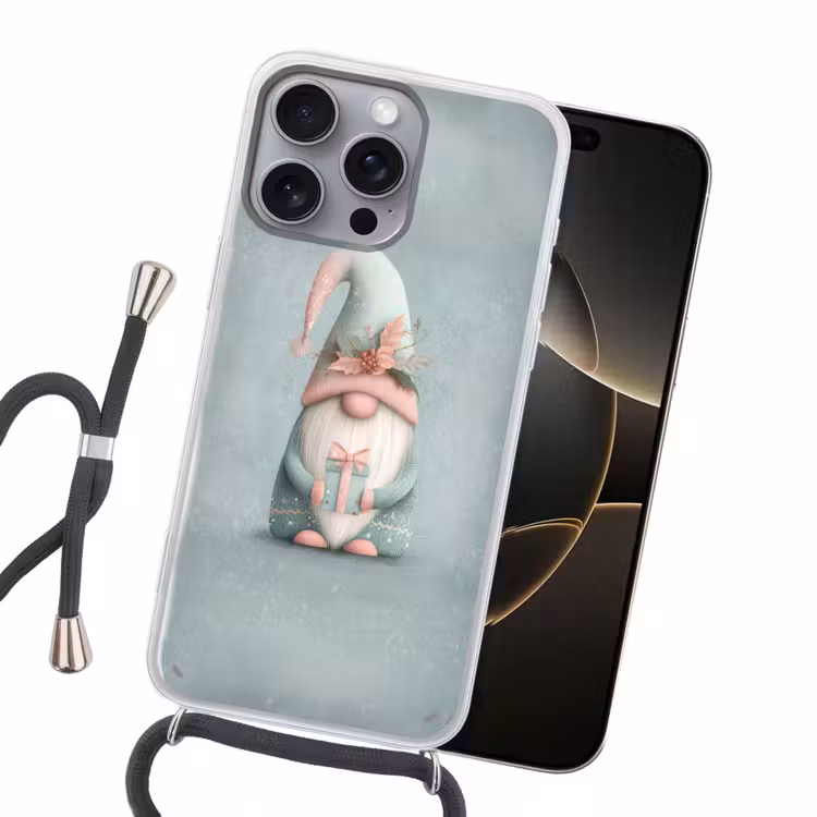 Kerstgnome - Cadeau - Groen Hoesje iPhone 16 Pro Max met koord klein -sfeer1