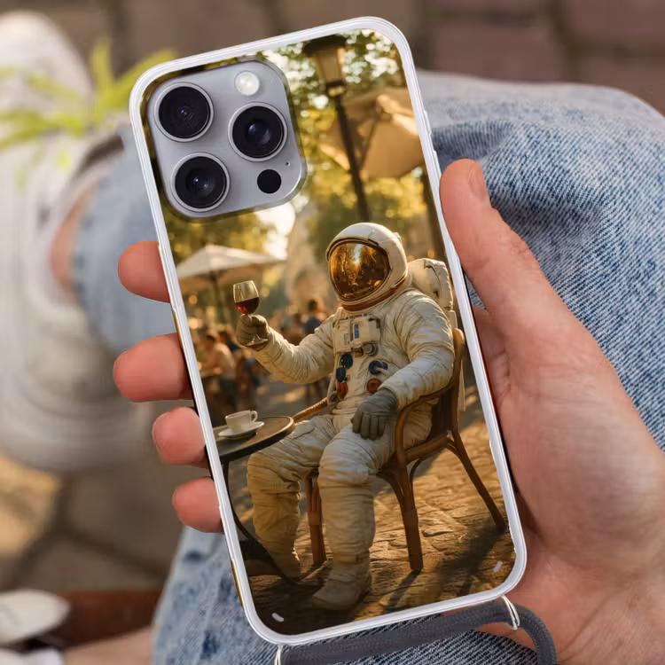 Wijn - Rood - Terras - Koffie Hoesje iPhone 16 Pro Max met koord klein -sfeer3