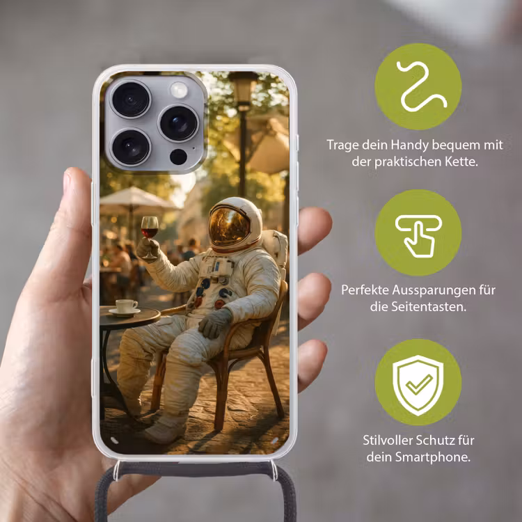 Wijn - Rood - Terras - Koffie Hoesje iPhone 16 Pro Max met koord klein -sfeer2_DE