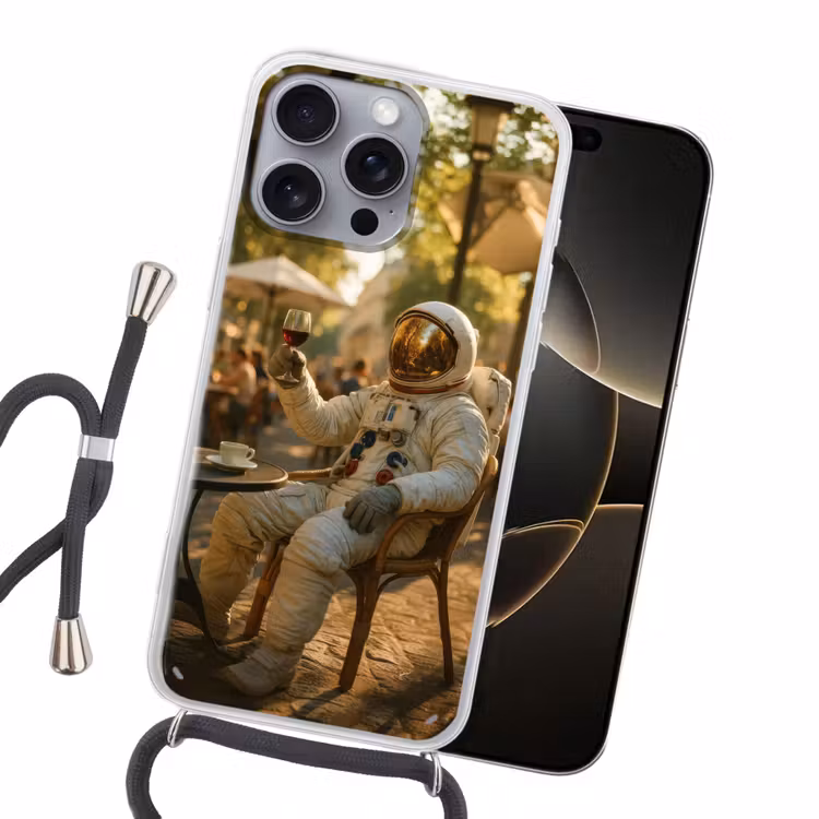 Wijn - Rood - Terras - Koffie Hoesje iPhone 16 Pro Max met koord klein -sfeer1
