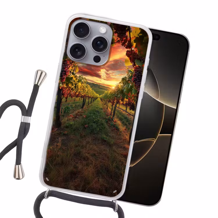 Wijngaard - Druiven - Zonsondergang Hoesje iPhone 16 Pro Max met koord klein -sfeer1
