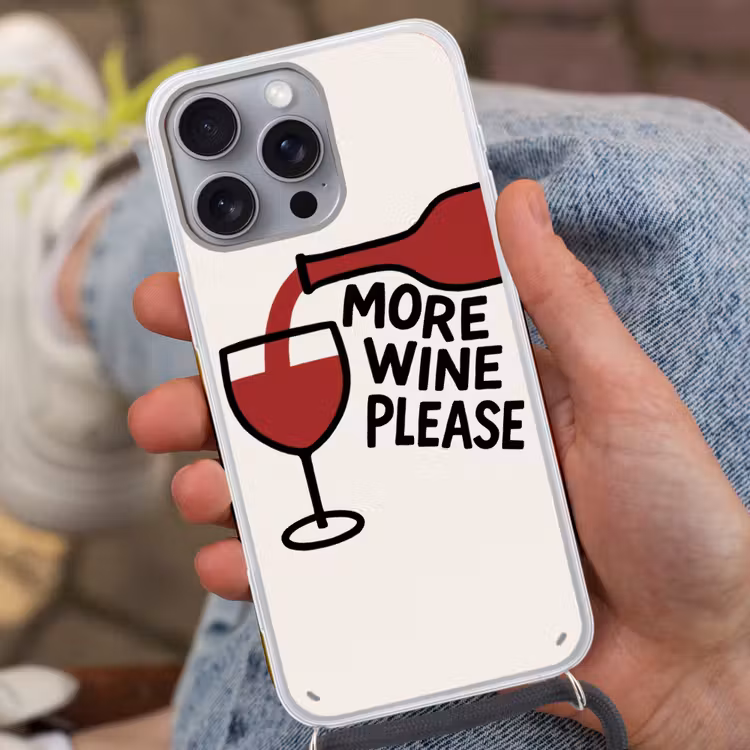 Wijnfles - Quote - Rood - Glas Hoesje iPhone 16 Pro Max met koord klein -sfeer3