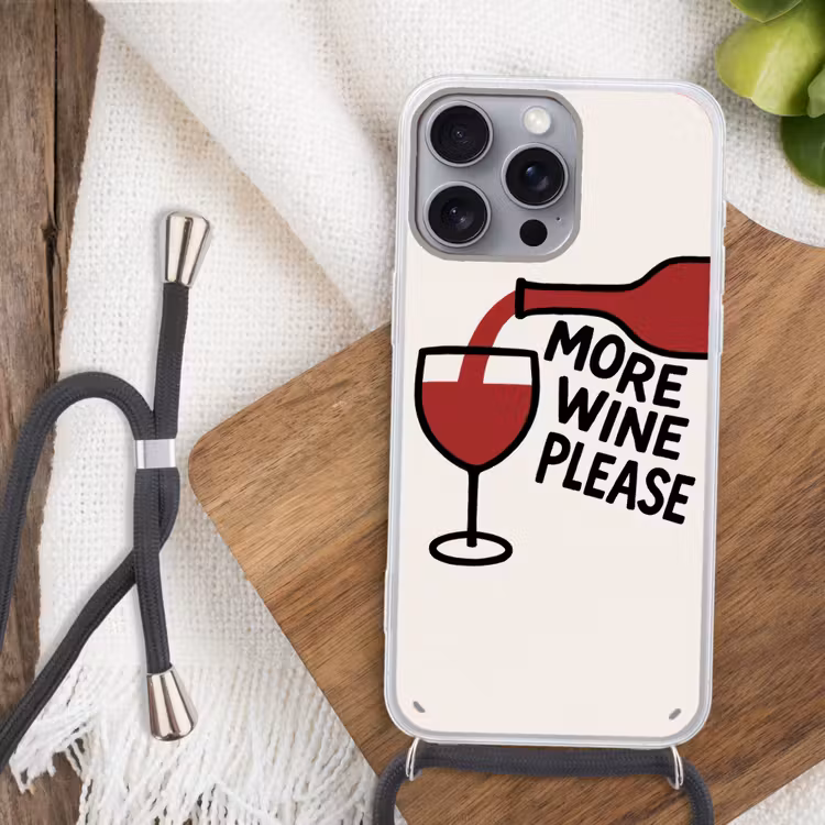 Wijnfles - Quote - Rood - Glas Hoesje iPhone 16 Pro Max met koord klein -sfeer4