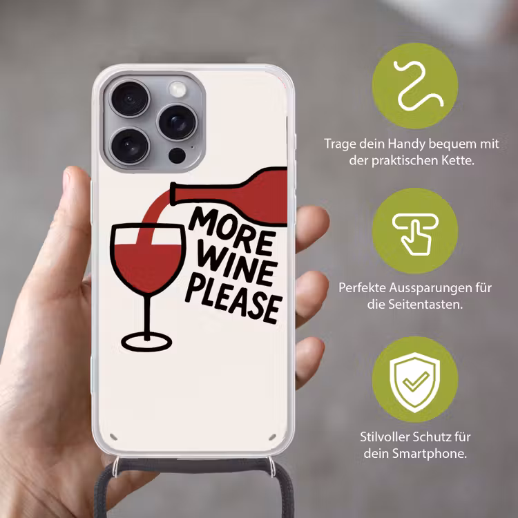 Wijnfles - Quote - Rood - Glas Hoesje iPhone 16 Pro Max met koord klein -sfeer2_DE
