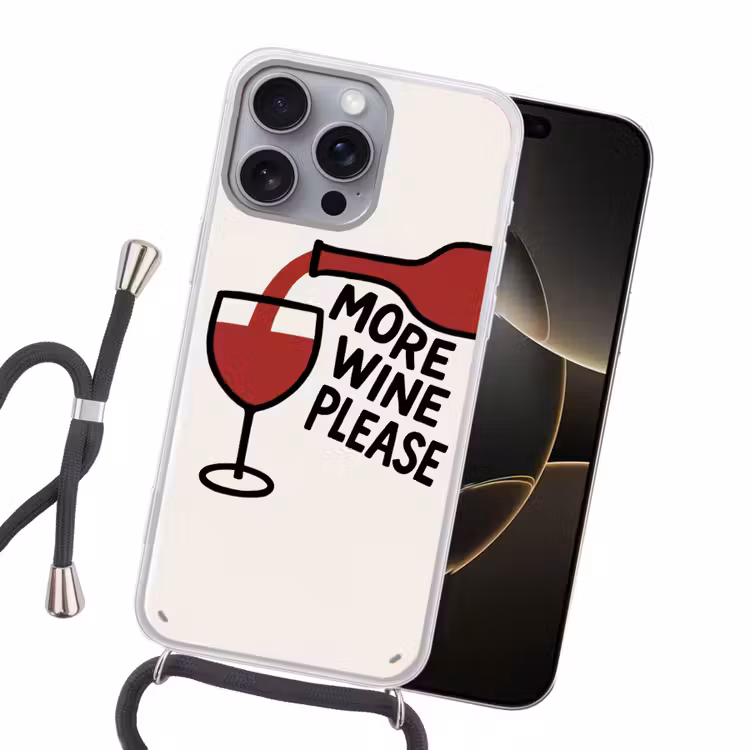 Wijnfles - Quote - Rood - Glas Hoesje iPhone 16 Pro Max met koord klein -sfeer1