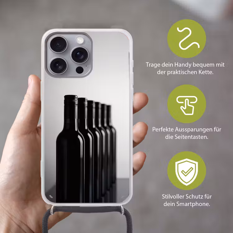Wijnflessen - Zwart - Minimalistisch Hoesje iPhone 16 Pro Max met koord klein -sfeer2_DE