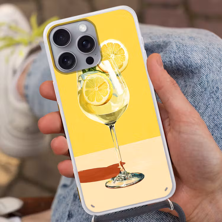 Wijnglas - Citroen - Geel - Minimalistisch Hoesje iPhone 16 Pro Max met koord klein -sfeer3
