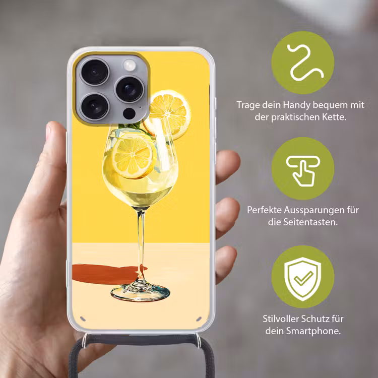 Wijnglas - Citroen - Geel - Minimalistisch Hoesje iPhone 16 Pro Max met koord klein -sfeer2_DE