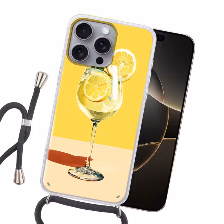 Wijnglas - Citroen - Geel - Minimalistisch Hoesje iPhone 16 Pro Max met koord klein -sfeer1