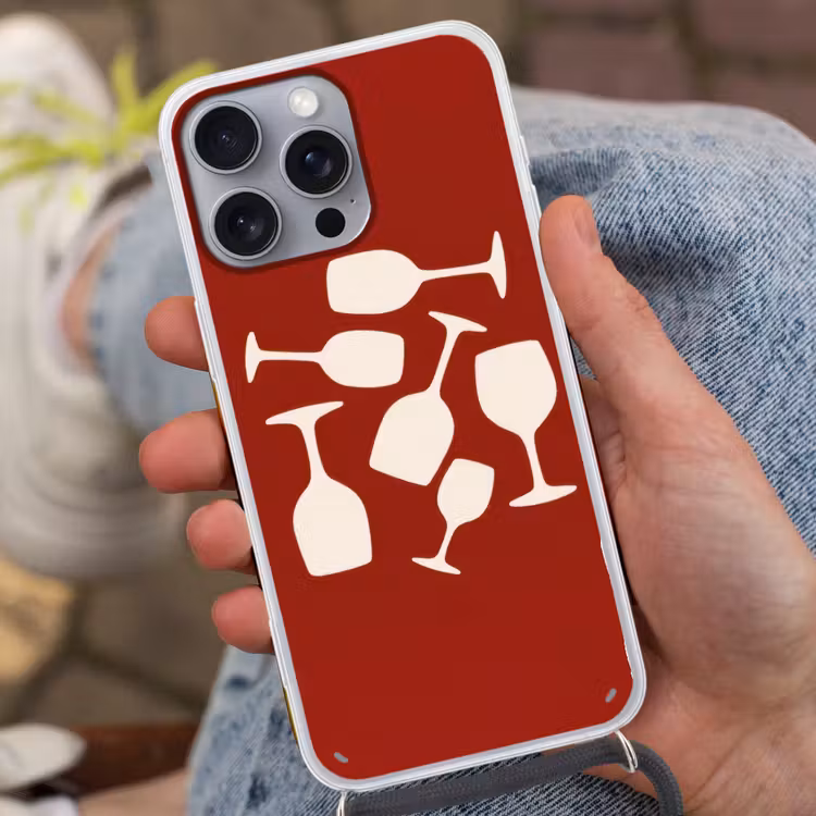 Wijnglazen - Silhouetten - Wit Hoesje iPhone 16 Pro Max met koord klein -sfeer3