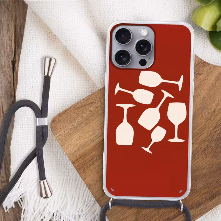 Wijnglazen - Silhouetten - Wit Hoesje iPhone 16 Pro Max met koord klein -sfeer4