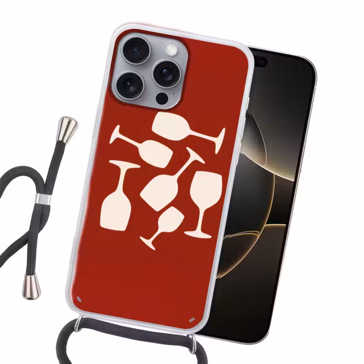 Wijnglazen - Silhouetten - Wit Hoesje iPhone 16 Pro Max met koord klein -sfeer1
