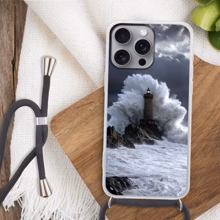 Golf - Vuurtoren - Schuimend water Hoesje iPhone 16 Pro Max met koord klein -sfeer4